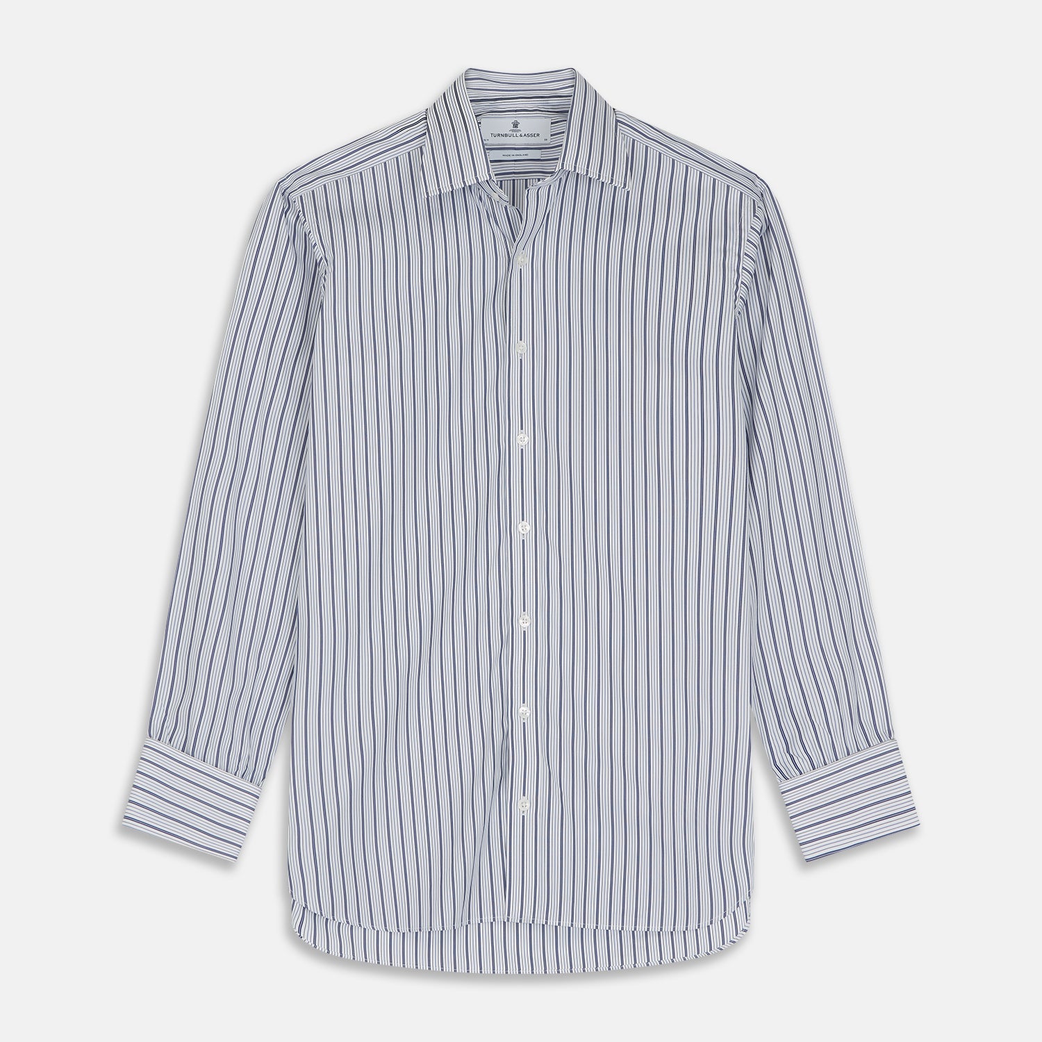 Navy Stripe Regular Fit Shirt With T&A Collar and Square Double Cuffs