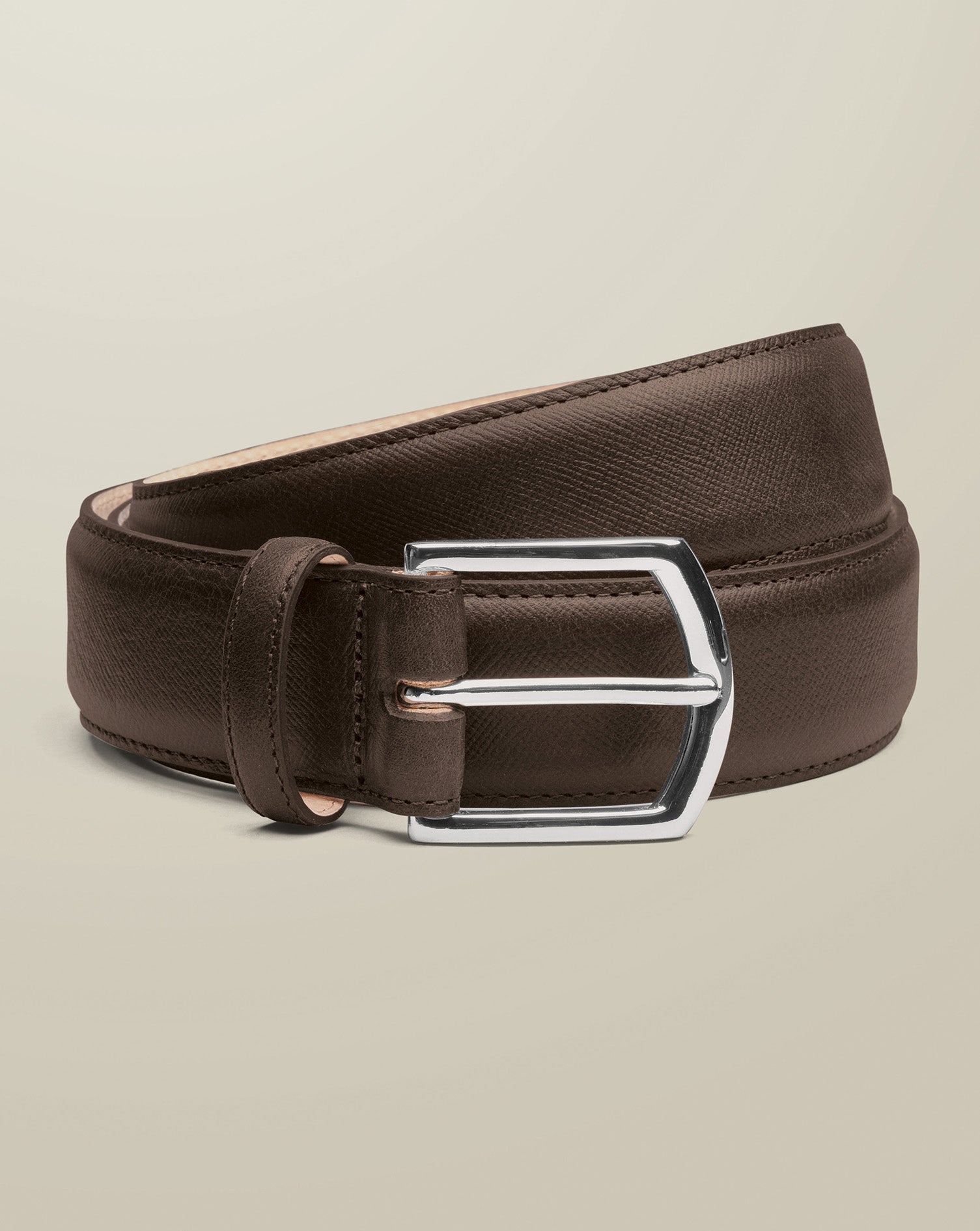 Made In England Saffiano Print Formal Belt Dark Brown