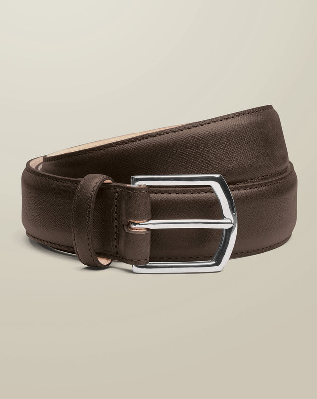 Made In England Saffiano Print Formal Belt - Dark Chocolate Brown
