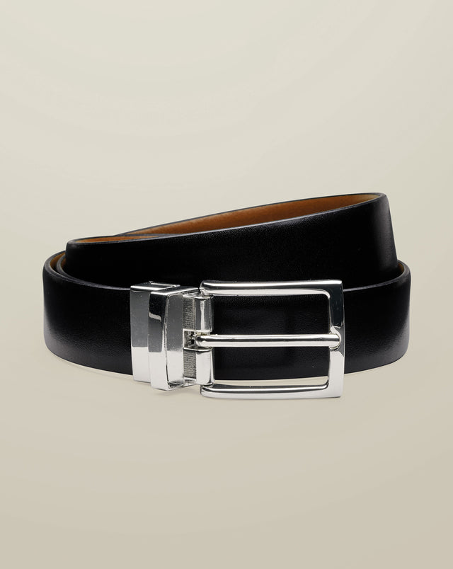Leather Reversible Belt - Black & Dark Tan
