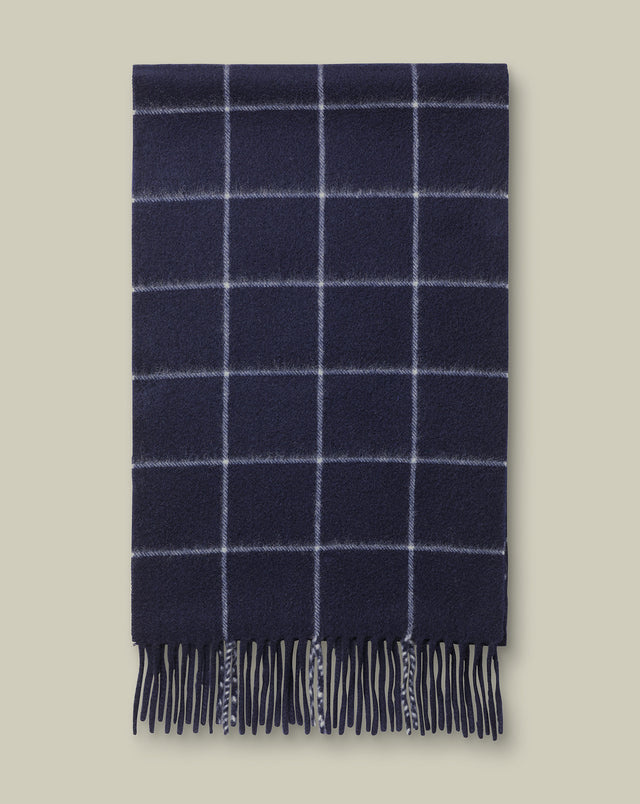 Cashmere Check Scarf - Navy