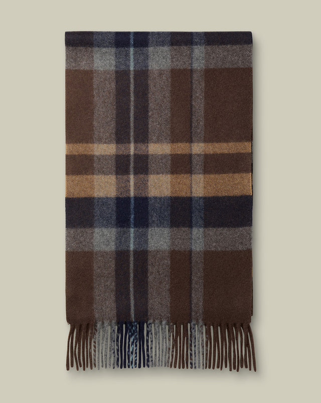 Cashmere Plaid Check Scarf - Chocolate Brown