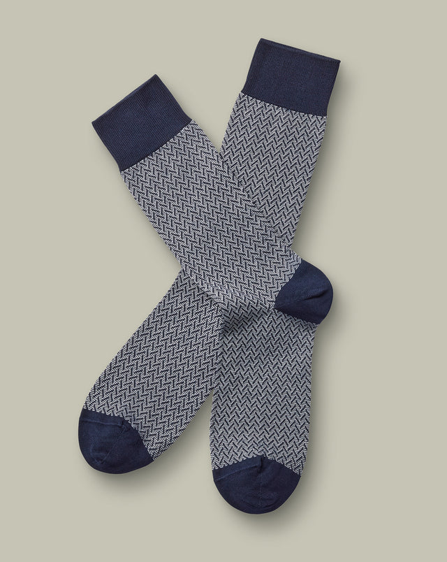 Herringbone Socks – Navy & Gray