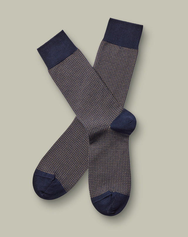 Puppytooth Socks – Navy and Tan
