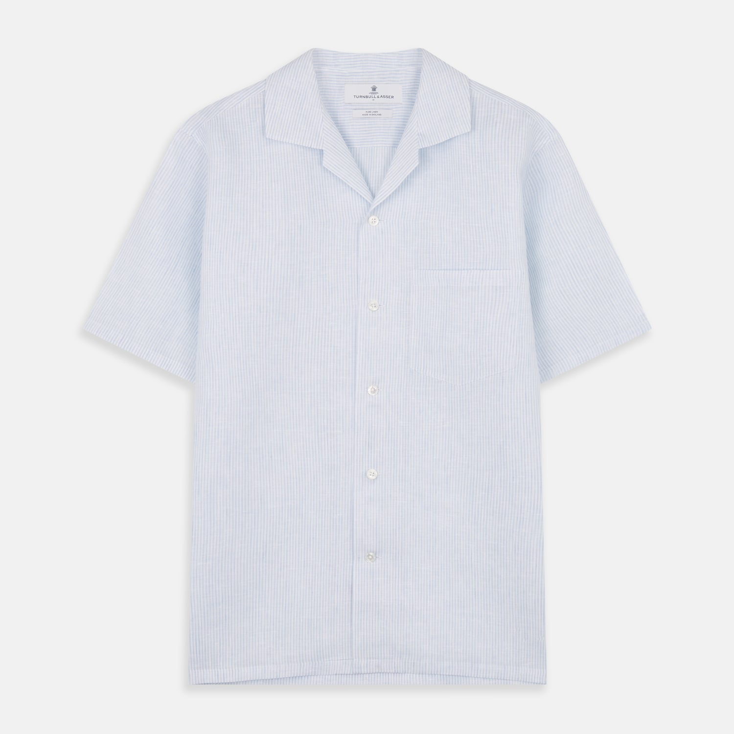 Blue Linen Stripe Holiday Fit Shirt with Revere Collar