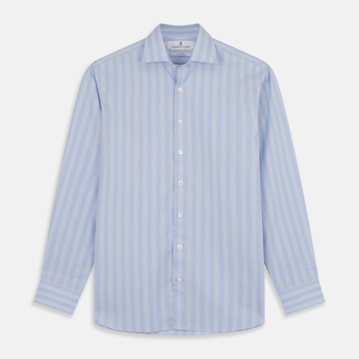 Yellow and Blue Glen Check Tailored Fit Shirt with Kent Collar