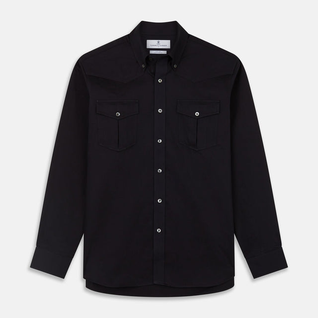 Navy Cotton Weekend Fit Western Shirt with Dorset Collar