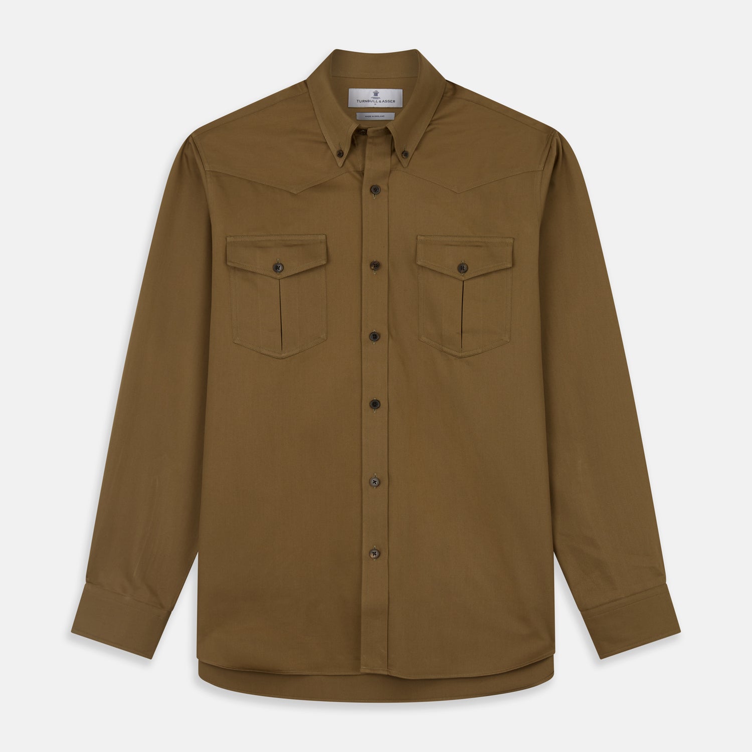 Khaki Cotton Weekend Fit Western Shirt with Dorset Collar