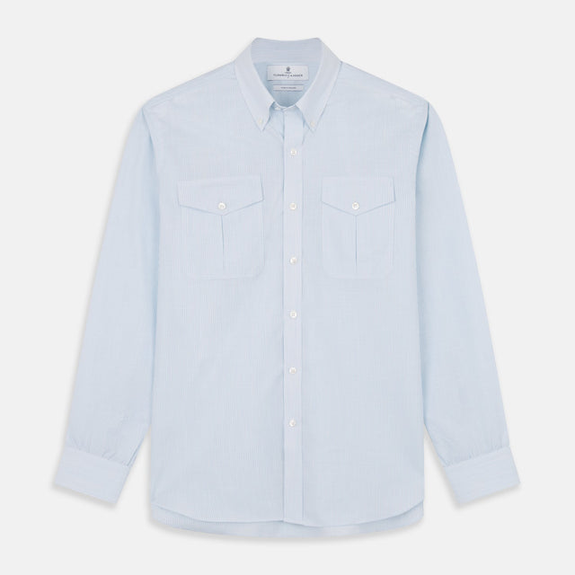 Sky Blue Chambray Stripe Weekend Fit Shirt With Dorset Collar
