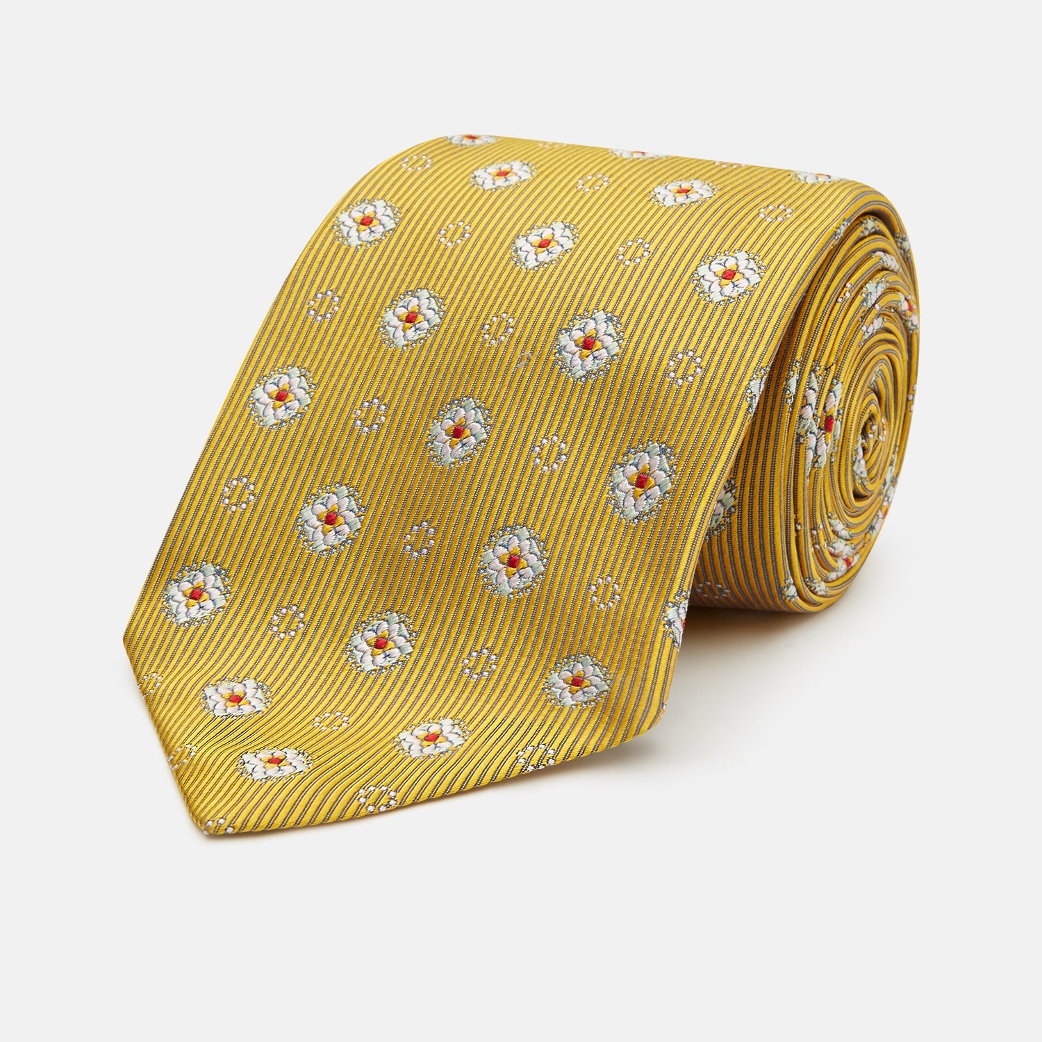 Yellow Multi Floral Motif Silk Tie