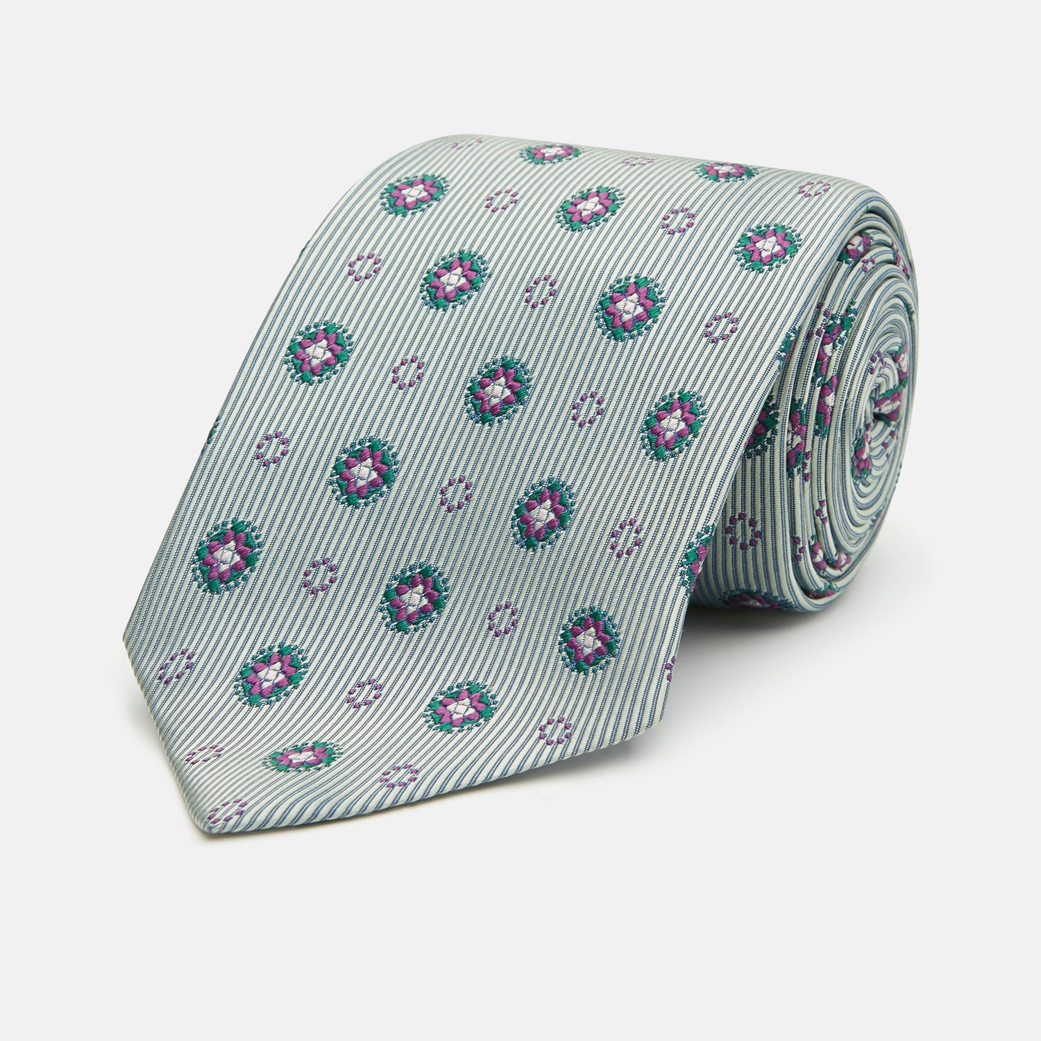 Green Multi Floral Motif Silk Tie