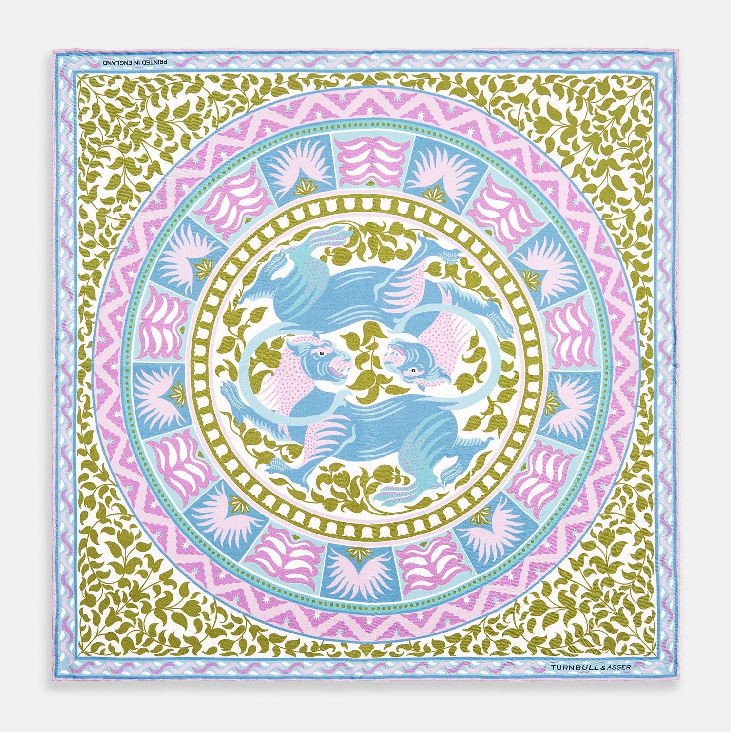 Green Multi Griffins Silk Pocket Square