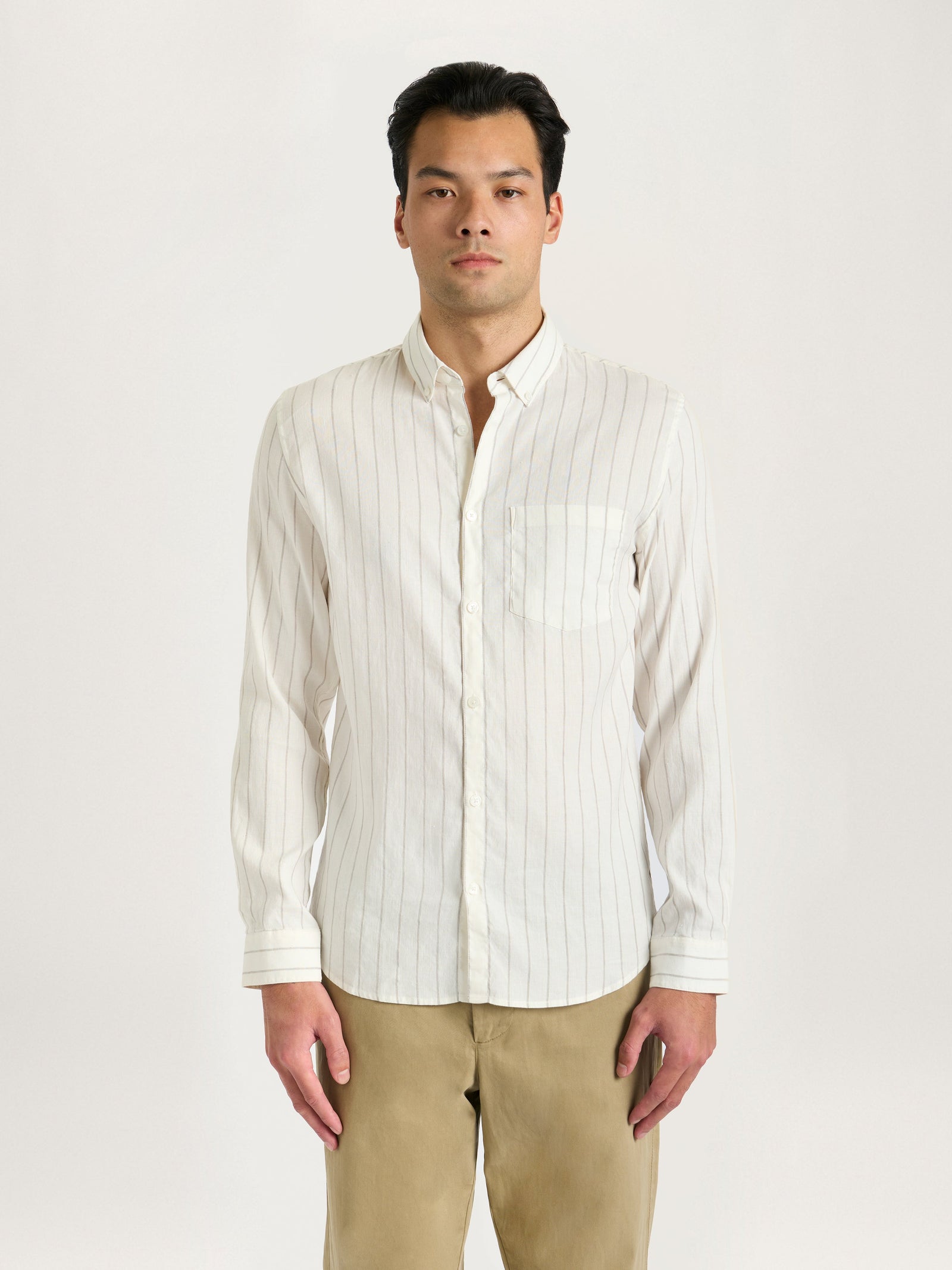 The All Day Shirt Linen Collared Stripe Linen
