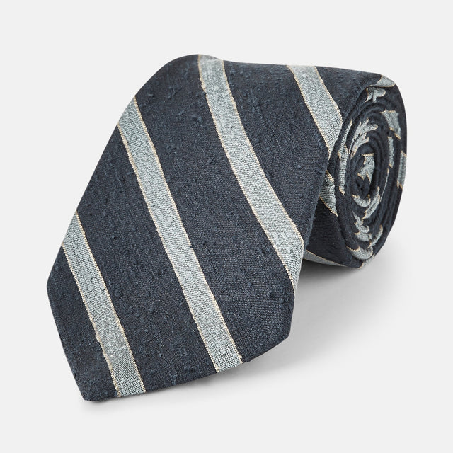 Blue & Silver Stripe Silk Tie