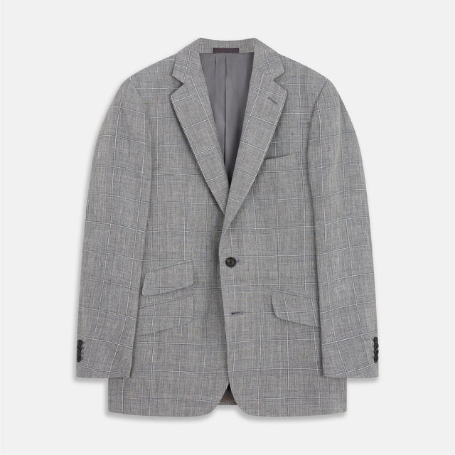 Grey Multi Check Linen Blend Barrington Blazer