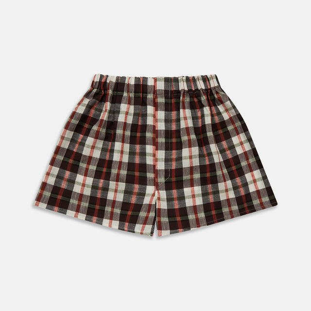 Black Multi Check Linen Blend Godfrey Boxer Shorts