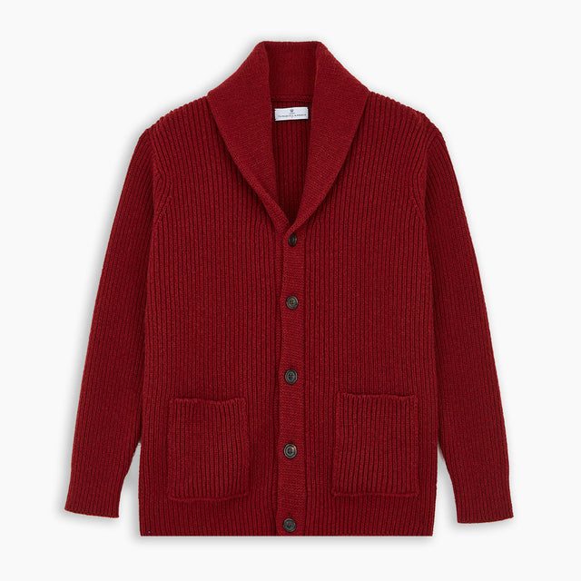 Burgundy Cashmere Ribbed Shawl Neck Ainsley Cardigan