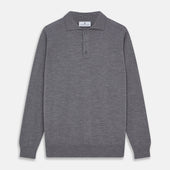 Grey Merino Wool Cecil Rugby Polo Shirt
