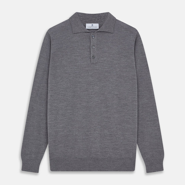 Grey Merino Wool Cecil Rugby Polo Shirt