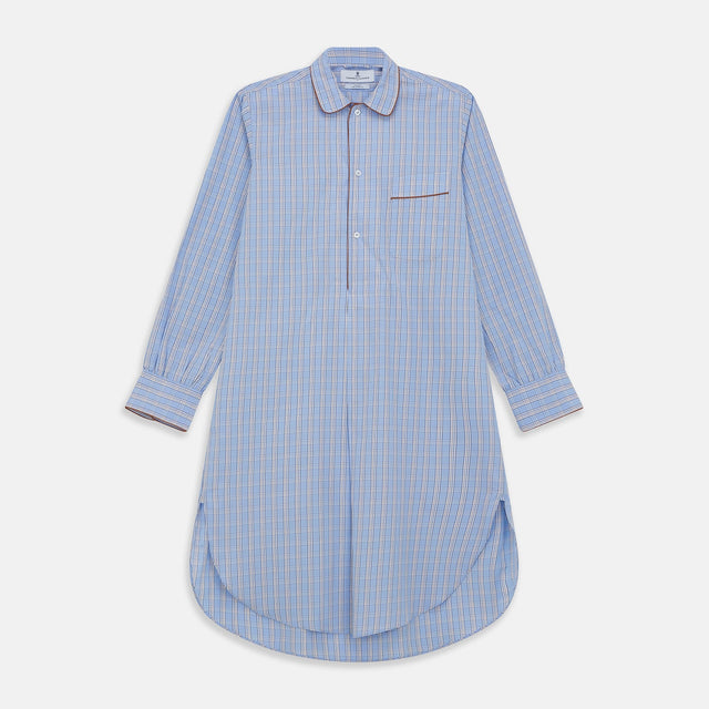 Pale Blue Multi Check Cotton Sussex Nightshirt