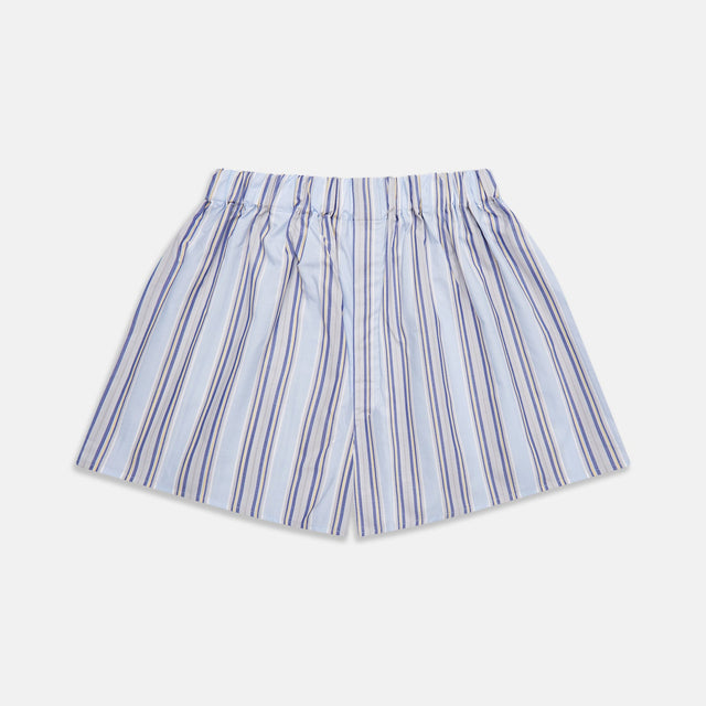 Pale Blue and Yellow Multi Stripe Cotton Godfrey Boxers