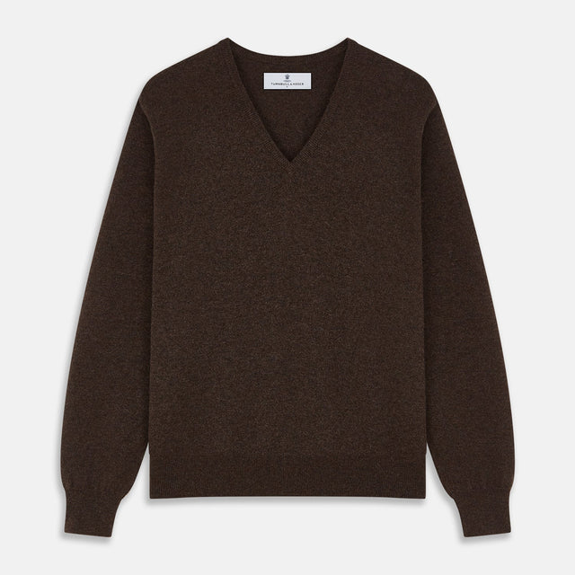 Brown Cashmere V-neck Paden Jumper