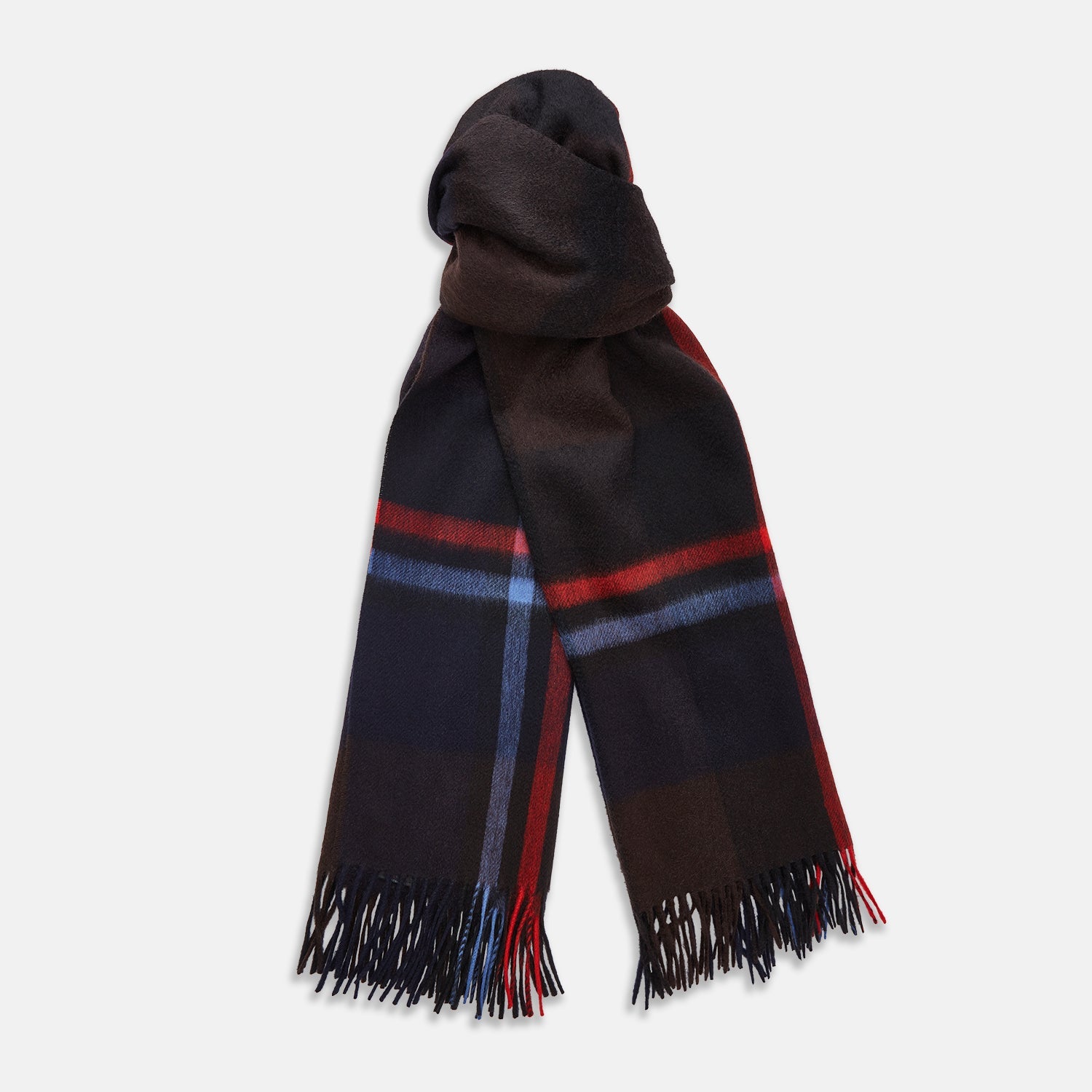 Deep And Rich Brown Check Cashmere Scarf