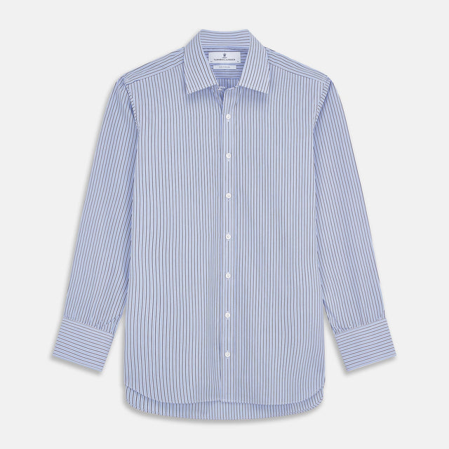 Blue and Navy Halo Stripe Cotton Regular Fit Mayfair Shirt