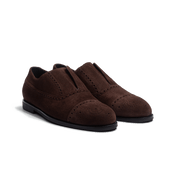 Iena Oxford with perforations [Men Dark brown suede calfskin]