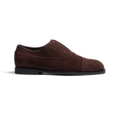 Iena Oxford with perforations [Men Dark brown suede calfskin]