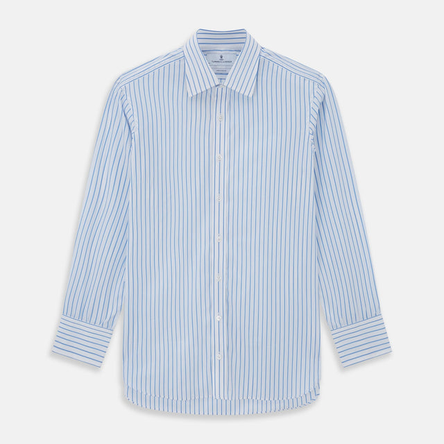 WHITE & BLUE STRIPE COTTON REGULAR FIT SHIRT