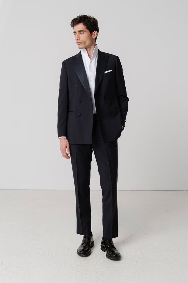 Hank double-breasted wool and mohair tuxedo