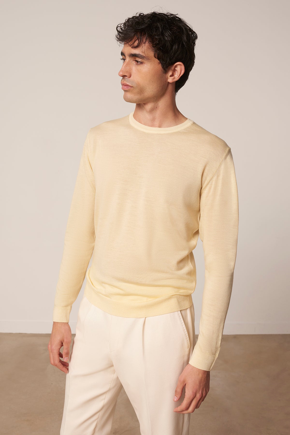 Pedro round neck merino wool sweater in yellow