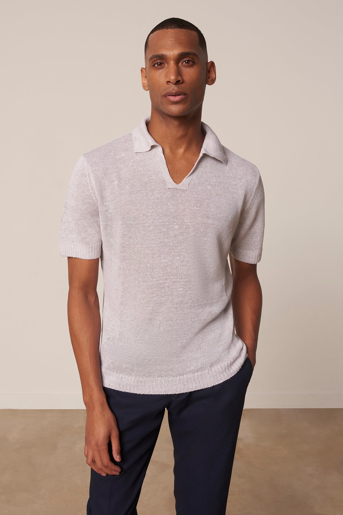 Beige Linen And Cotton Polo Shirt