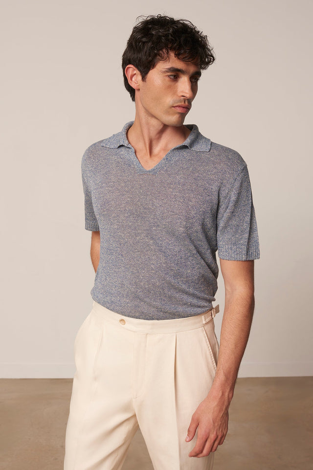 Blue Linen And Cotton Polo Lorca