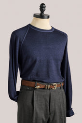 Alcott Raglan Crew Sweater - Wool - Vintage Wash Indigo Blue