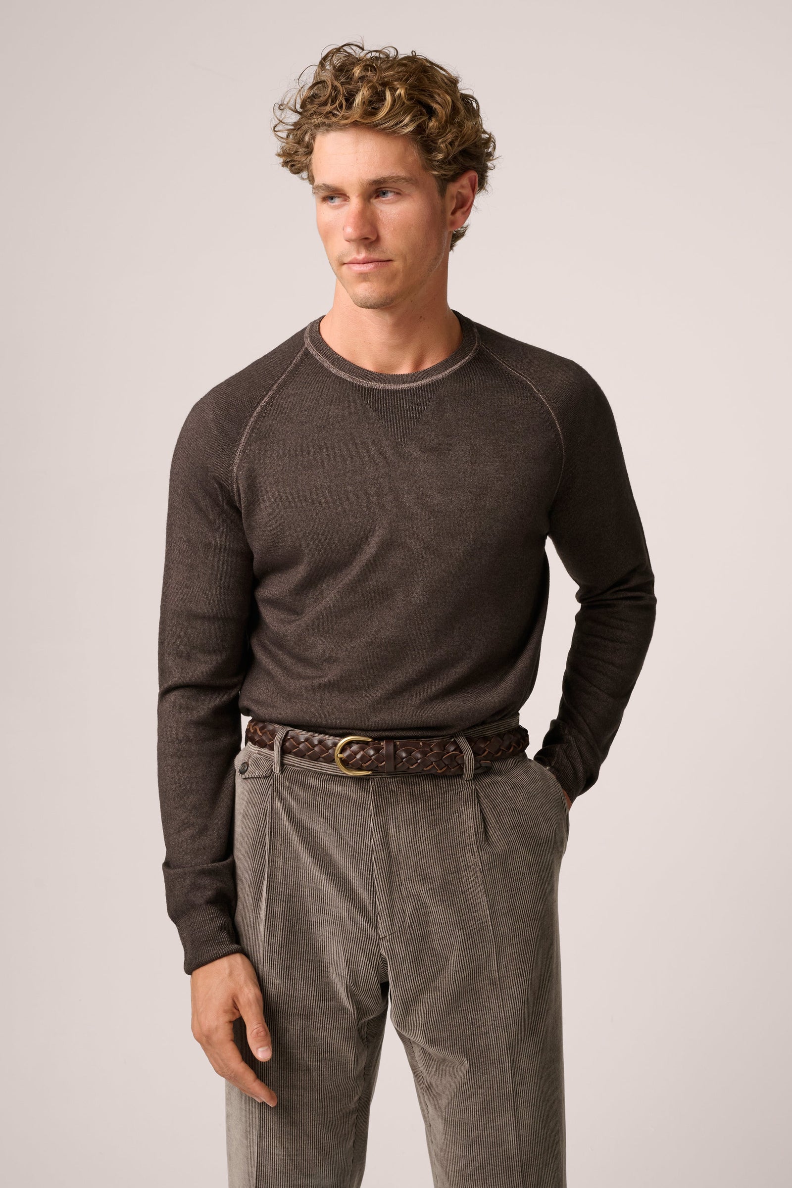 Alcott Raglan Crew Sweater Wool Vintage Wash Brown