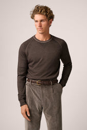Alcott Raglan Crew Sweater - Wool - Vintage Wash Chocolate Brown