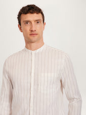 The All Day Shirt Linen Collarless Stripe Linen