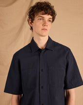Derby Seersucker Shirt in Dark Navy