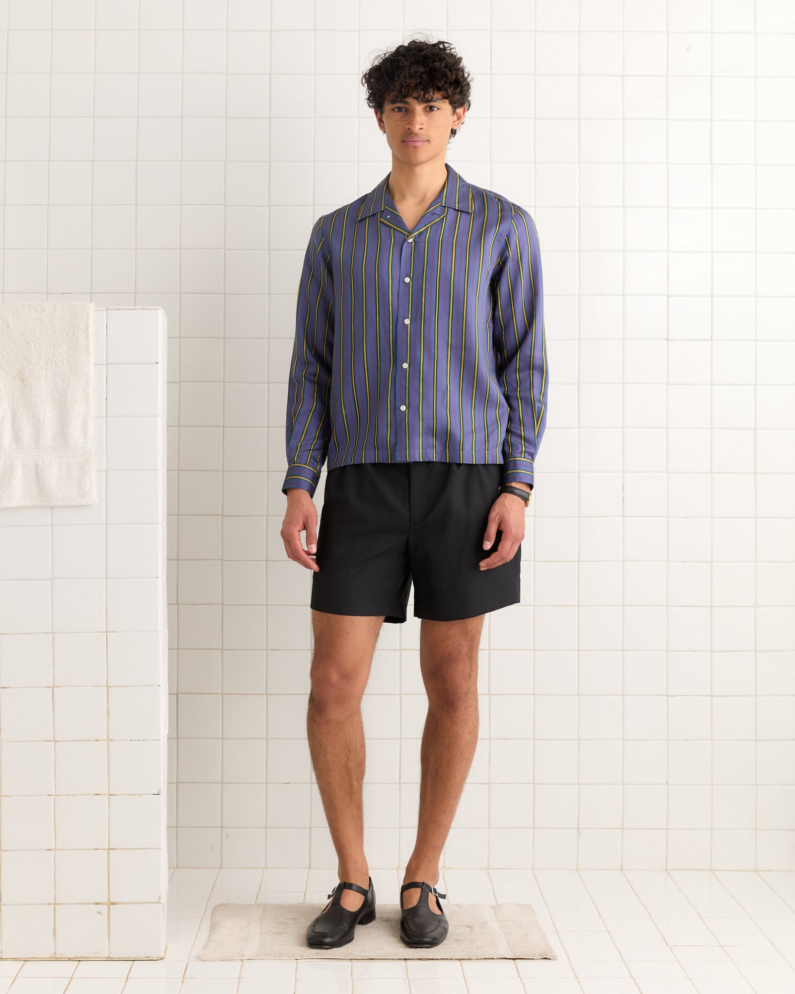 Alumni Stripe Long Sleeve Shirt- Blue