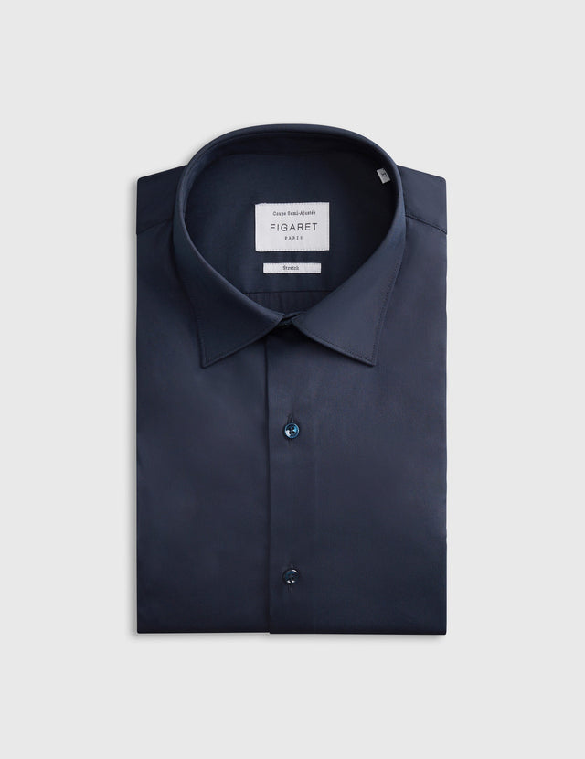 Chemise Semi-ajustée stretch bleu marine