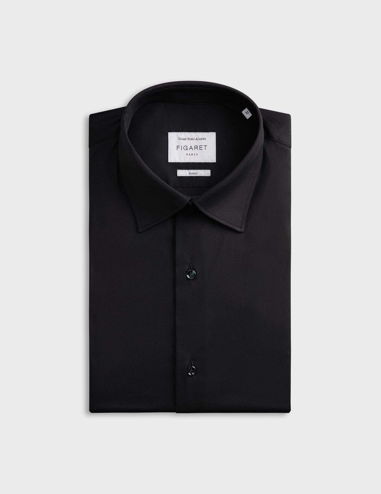 Semi-fitted black stretch shirt