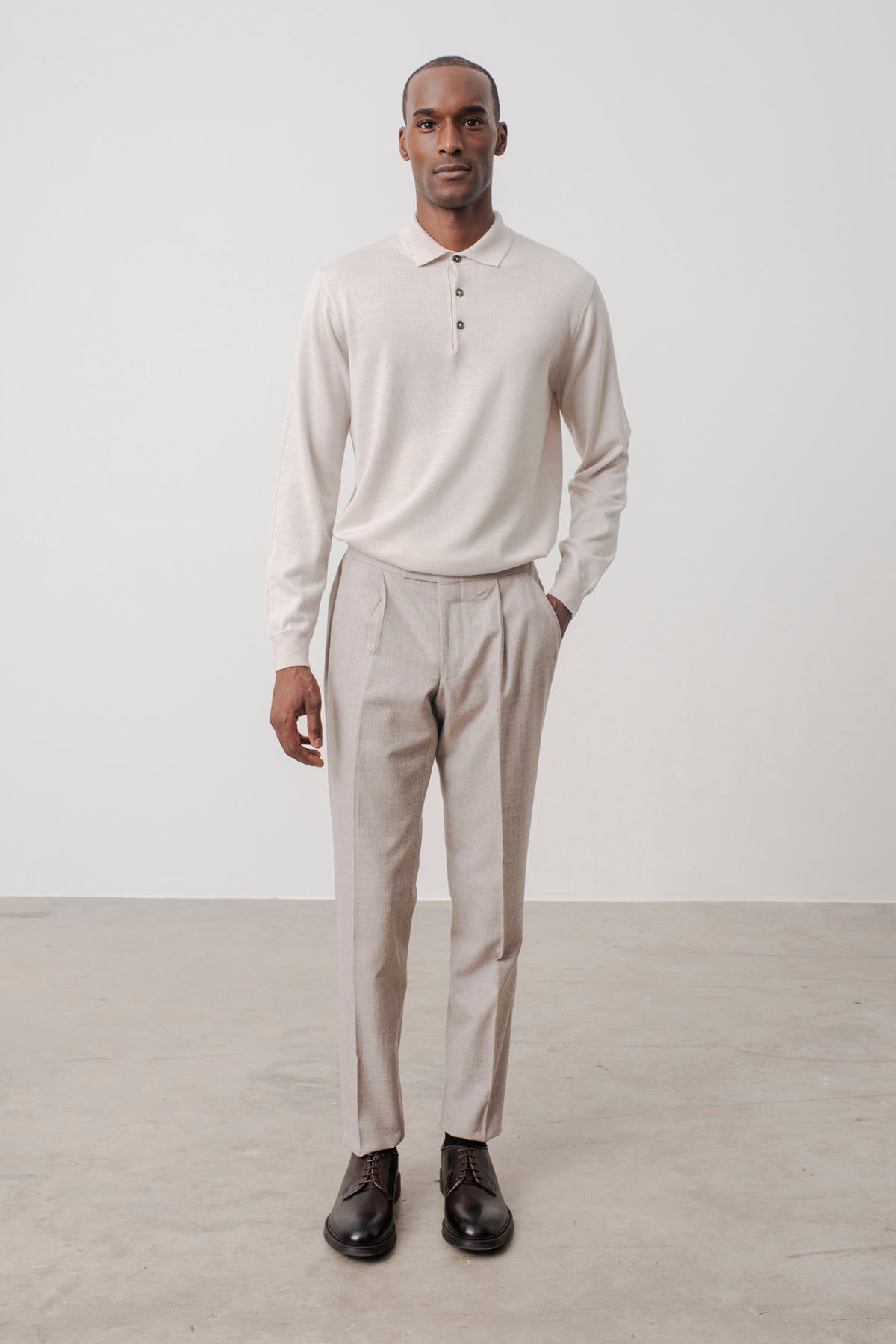 Polo Manches Longues Jacob En Laine M Rinos Beige
