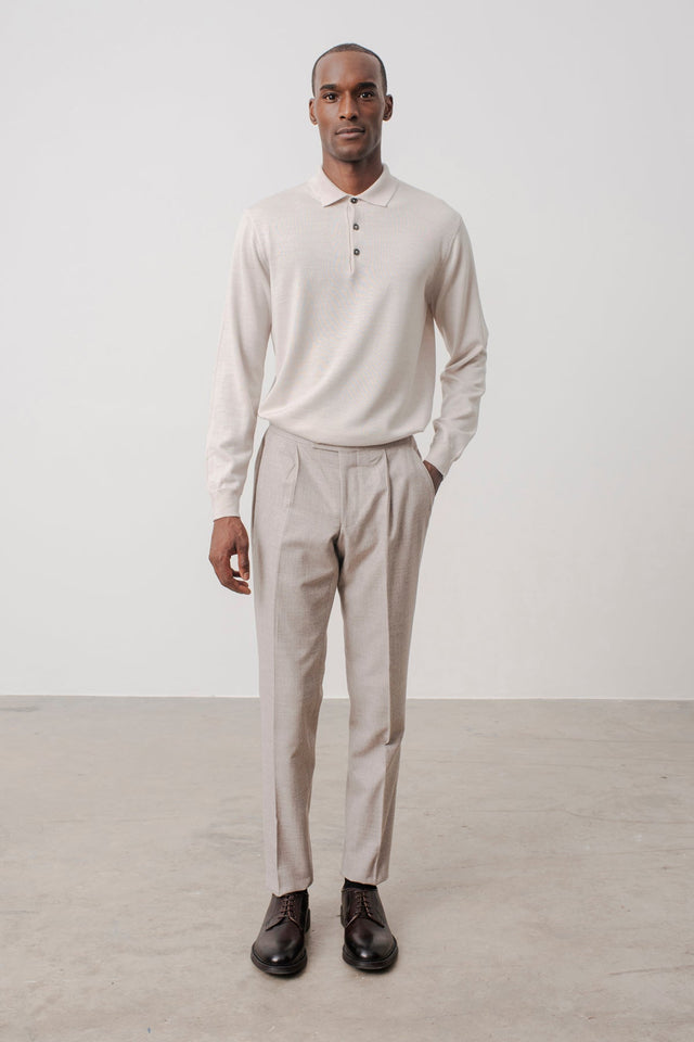Polo Manches Longues Jacob En Laine M Rinos Beige