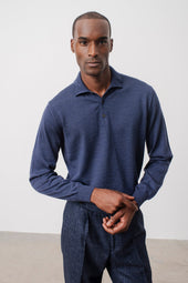 Polo Manches Longues Jacob En Laine M Rinos Marine