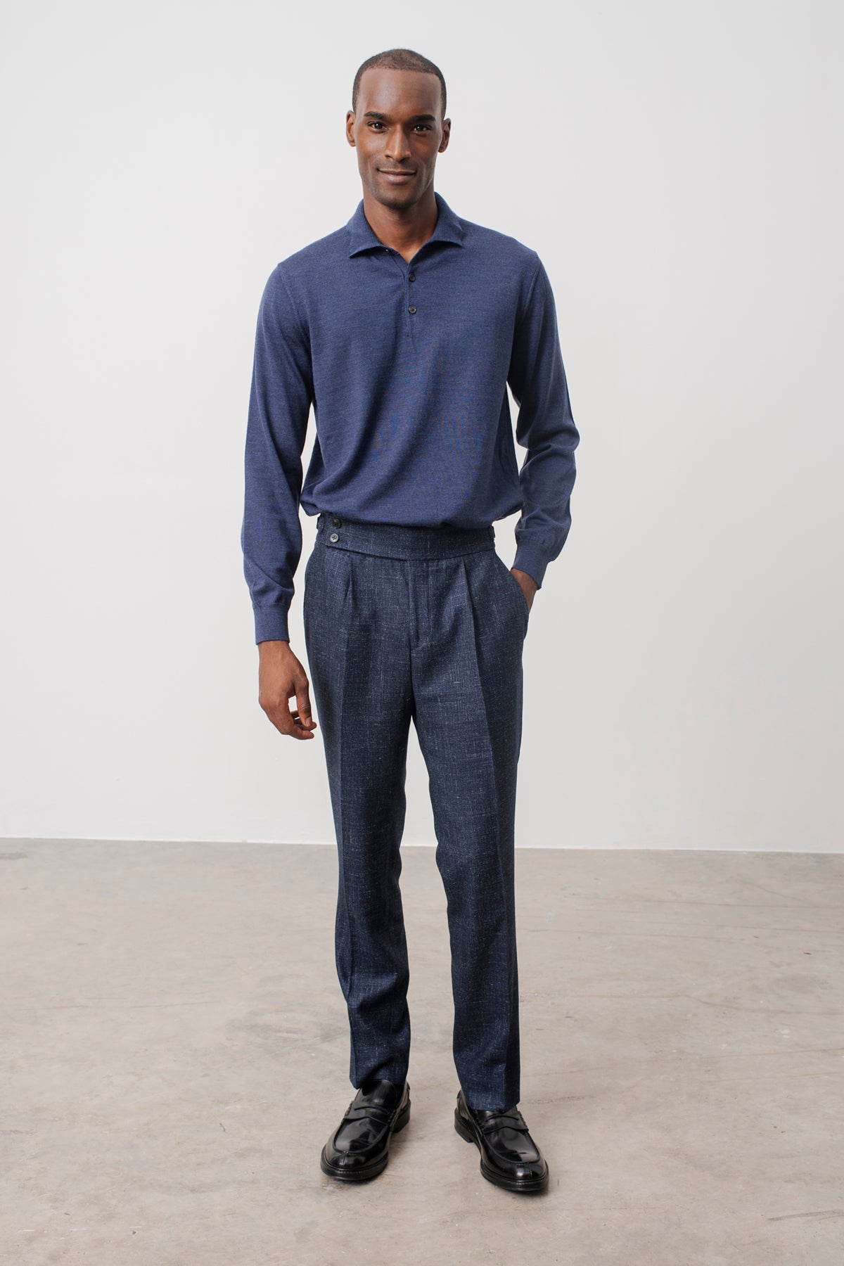 Polo Manches Longues Jacob En Laine M Rinos Marine