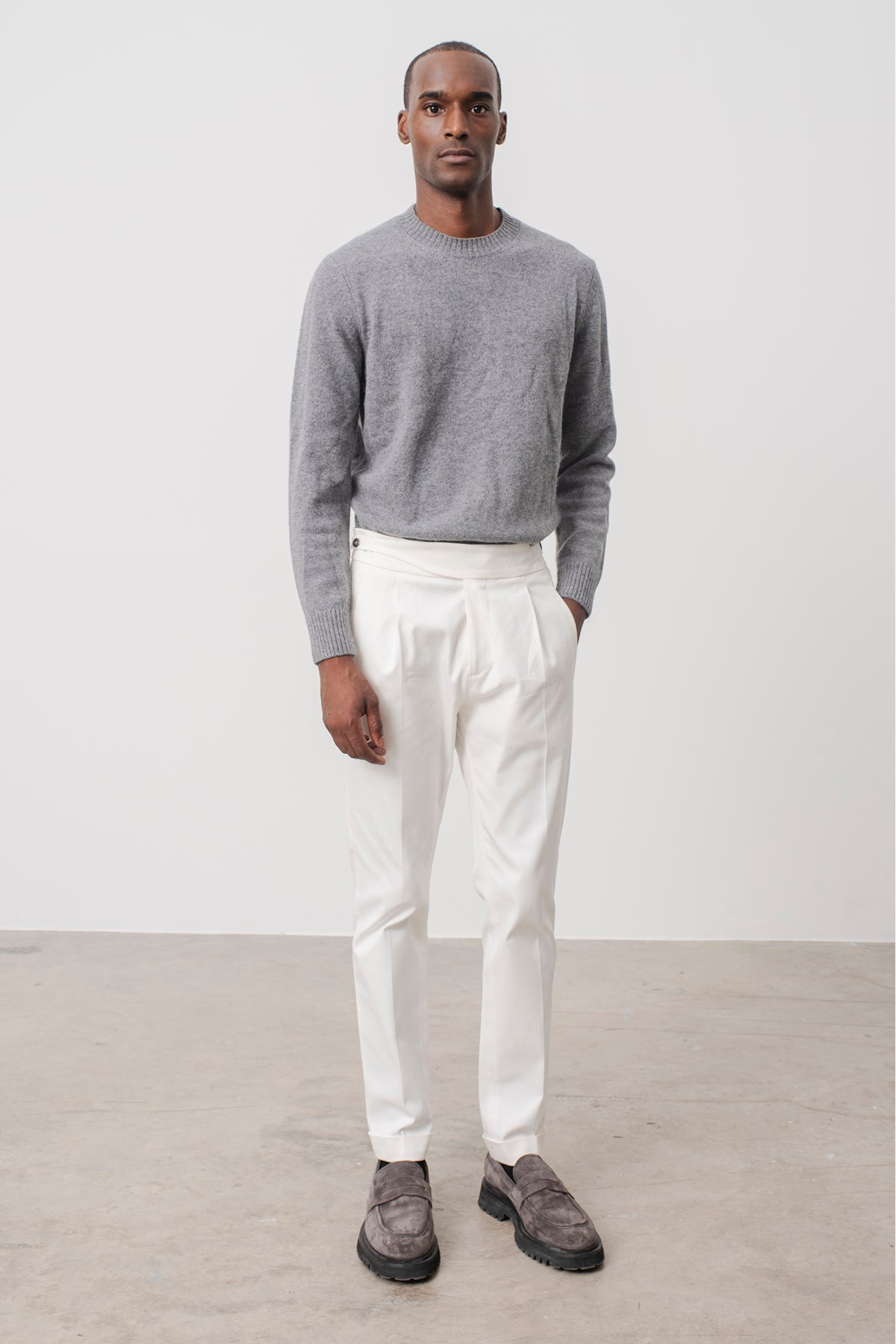 Sweater col rond Scott en laine mérinos gris