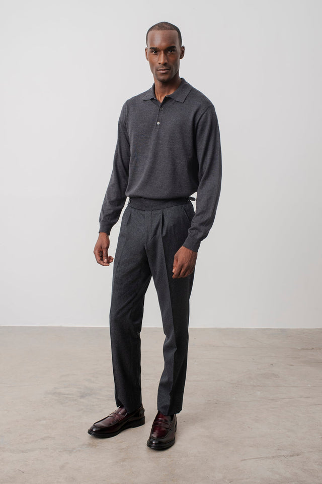 Pants en laine Charles double boucle anthracite