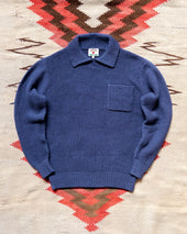 Moss Stitch Collared Sweater - Faded Navy